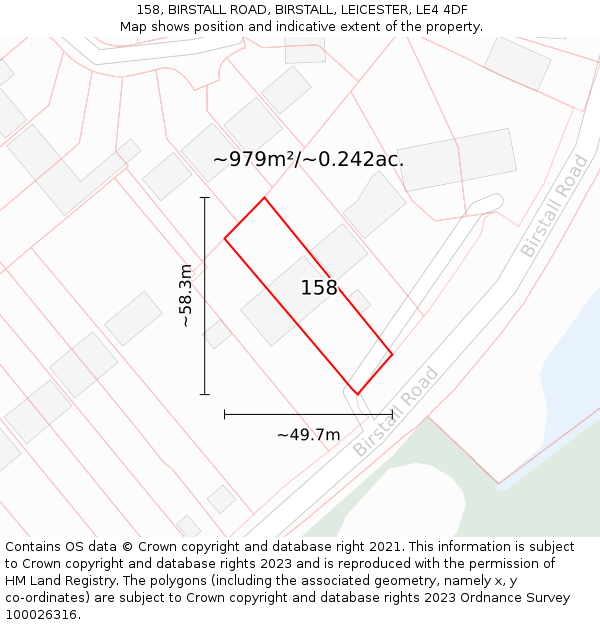 158, BIRSTALL ROAD, BIRSTALL, LEICESTER, LE4 4DF: Plot and title map