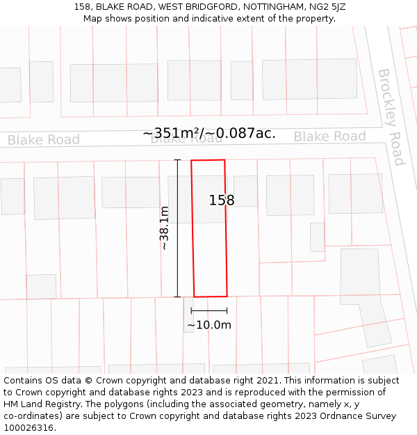 158, BLAKE ROAD, WEST BRIDGFORD, NOTTINGHAM, NG2 5JZ: Plot and title map