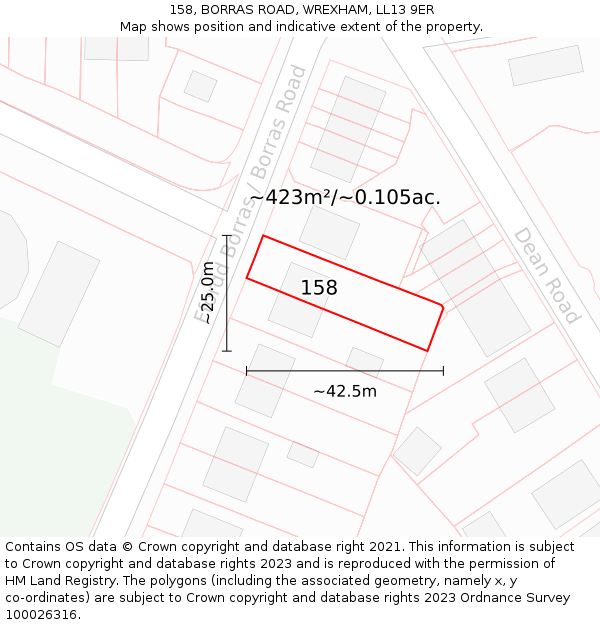 158, BORRAS ROAD, WREXHAM, LL13 9ER: Plot and title map