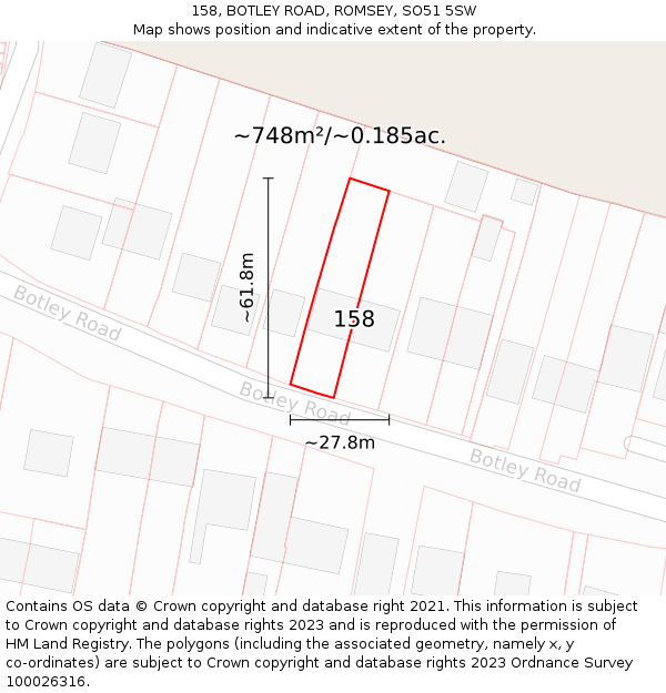 158, BOTLEY ROAD, ROMSEY, SO51 5SW: Plot and title map