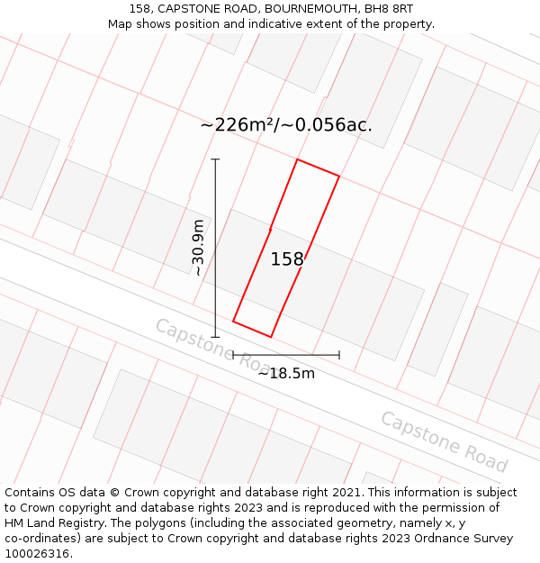 158, CAPSTONE ROAD, BOURNEMOUTH, BH8 8RT: Plot and title map