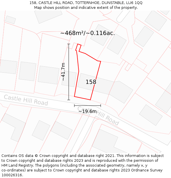 158, CASTLE HILL ROAD, TOTTERNHOE, DUNSTABLE, LU6 1QQ: Plot and title map