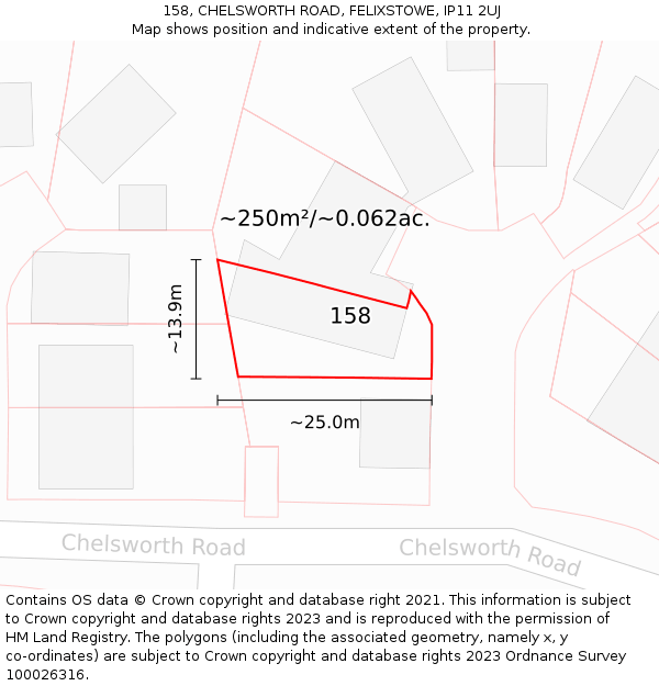 158, CHELSWORTH ROAD, FELIXSTOWE, IP11 2UJ: Plot and title map