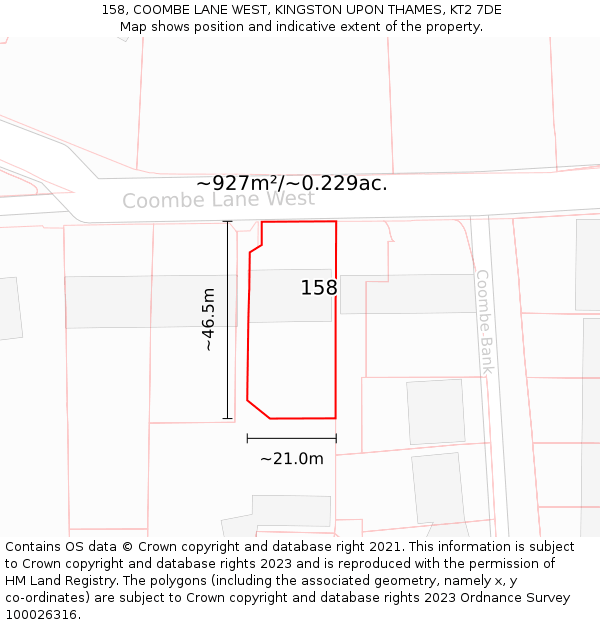 158, COOMBE LANE WEST, KINGSTON UPON THAMES, KT2 7DE: Plot and title map