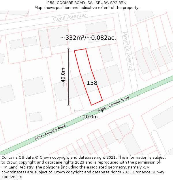158, COOMBE ROAD, SALISBURY, SP2 8BN: Plot and title map