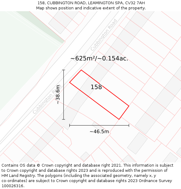 158, CUBBINGTON ROAD, LEAMINGTON SPA, CV32 7AH: Plot and title map