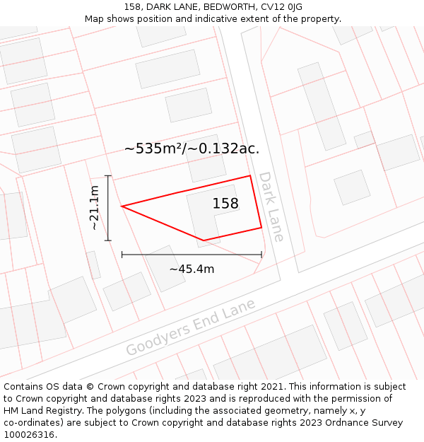 158, DARK LANE, BEDWORTH, CV12 0JG: Plot and title map