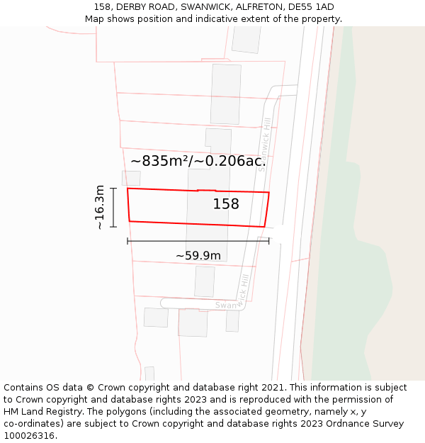 158, DERBY ROAD, SWANWICK, ALFRETON, DE55 1AD: Plot and title map