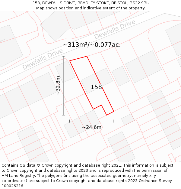 158, DEWFALLS DRIVE, BRADLEY STOKE, BRISTOL, BS32 9BU: Plot and title map