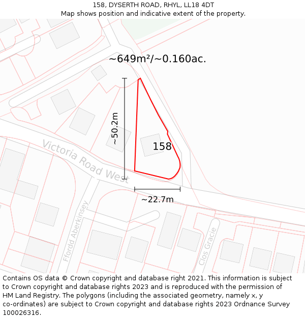 158, DYSERTH ROAD, RHYL, LL18 4DT: Plot and title map