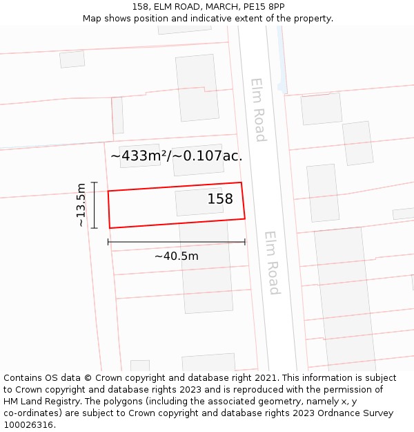 158, ELM ROAD, MARCH, PE15 8PP: Plot and title map