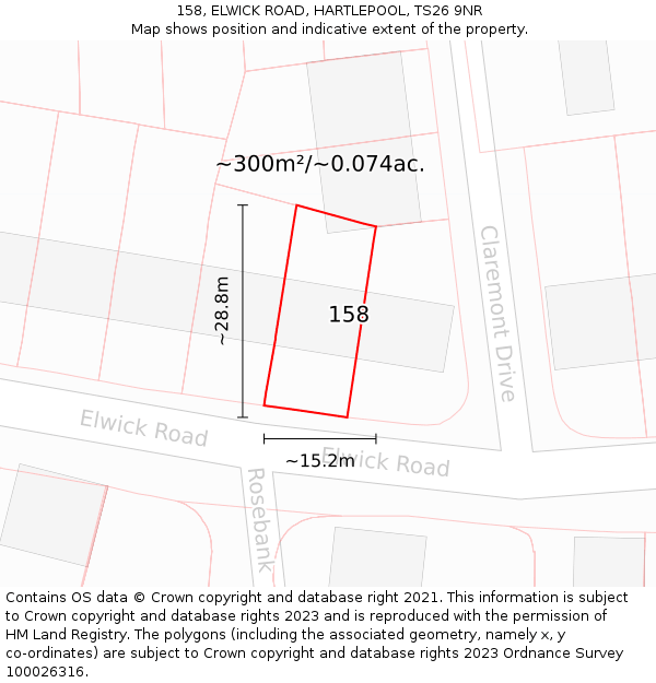 158, ELWICK ROAD, HARTLEPOOL, TS26 9NR: Plot and title map