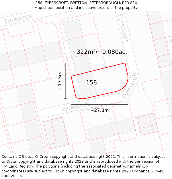 158, EYRESCROFT, BRETTON, PETERBOROUGH, PE3 8EX: Plot and title map