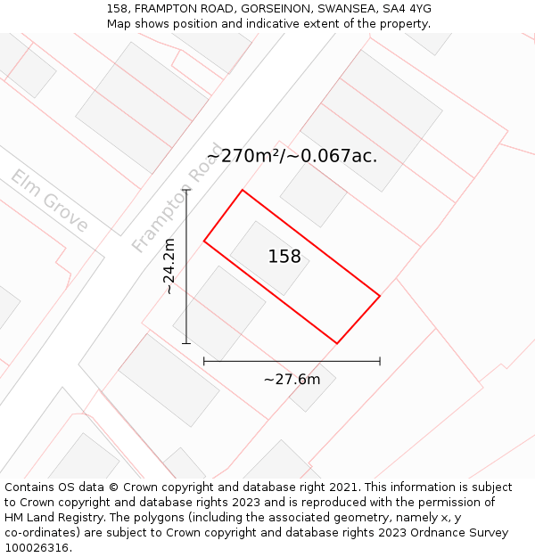 158, FRAMPTON ROAD, GORSEINON, SWANSEA, SA4 4YG: Plot and title map