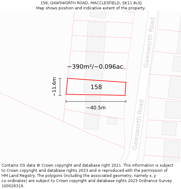 158, GAWSWORTH ROAD, MACCLESFIELD, SK11 8UQ: Plot and title map