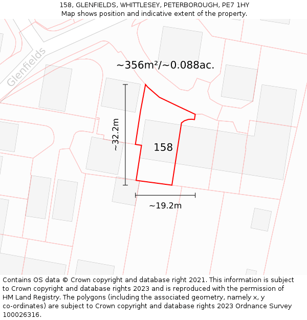 158, GLENFIELDS, WHITTLESEY, PETERBOROUGH, PE7 1HY: Plot and title map