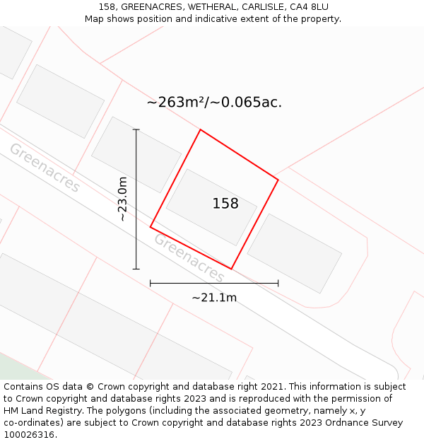 158, GREENACRES, WETHERAL, CARLISLE, CA4 8LU: Plot and title map