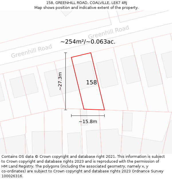 158, GREENHILL ROAD, COALVILLE, LE67 4RJ: Plot and title map