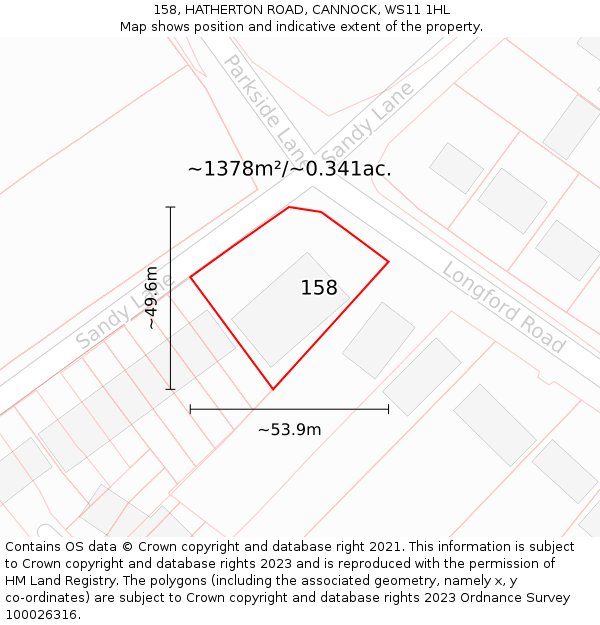 158, HATHERTON ROAD, CANNOCK, WS11 1HL: Plot and title map