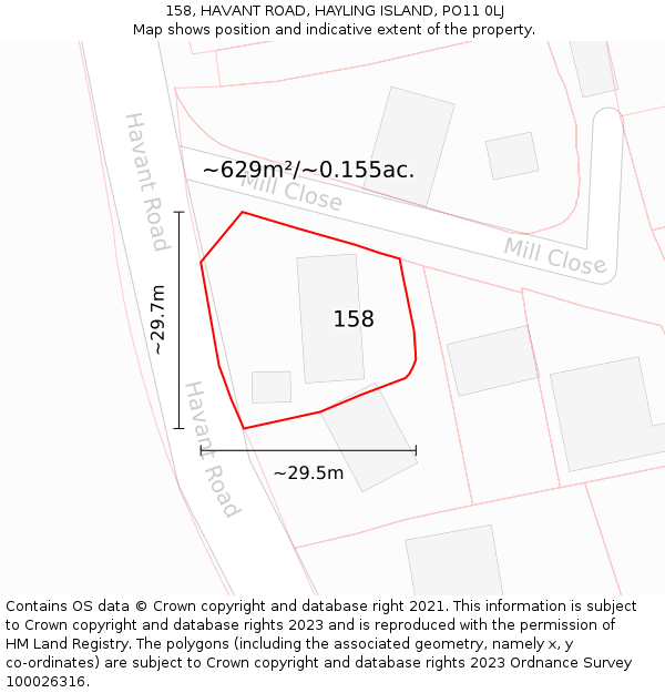 158, HAVANT ROAD, HAYLING ISLAND, PO11 0LJ: Plot and title map