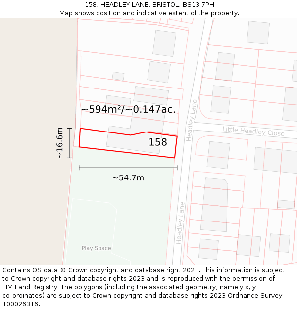 158, HEADLEY LANE, BRISTOL, BS13 7PH: Plot and title map
