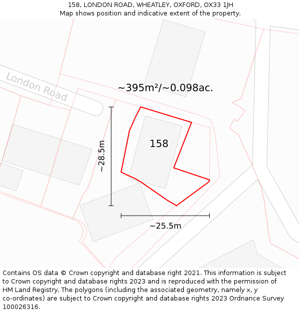 158, LONDON ROAD, WHEATLEY, OXFORD, OX33 1JH: Plot and title map