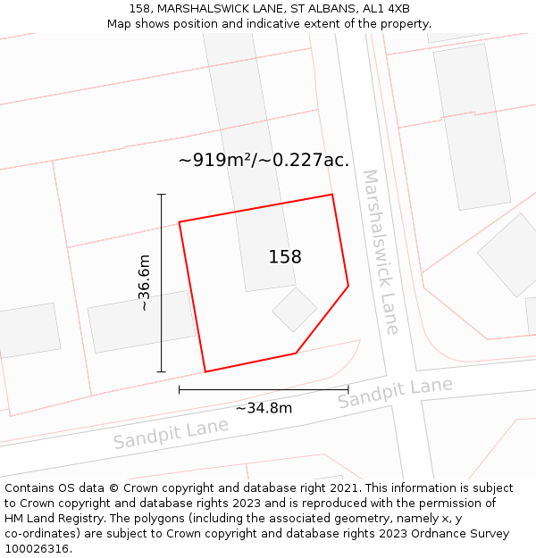 158, MARSHALSWICK LANE, ST ALBANS, AL1 4XB: Plot and title map