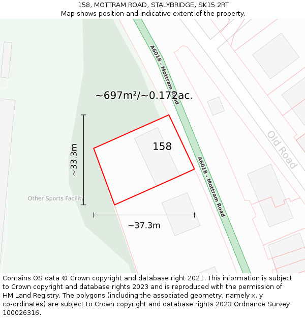 158, MOTTRAM ROAD, STALYBRIDGE, SK15 2RT: Plot and title map
