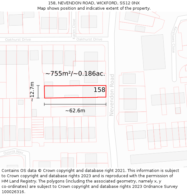 158, NEVENDON ROAD, WICKFORD, SS12 0NX: Plot and title map