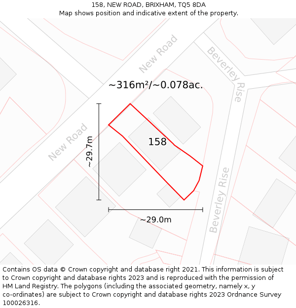 158, NEW ROAD, BRIXHAM, TQ5 8DA: Plot and title map