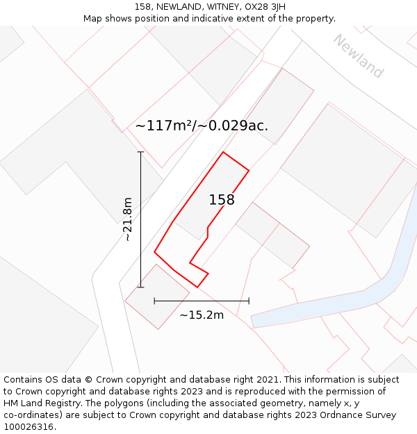 158, NEWLAND, WITNEY, OX28 3JH: Plot and title map