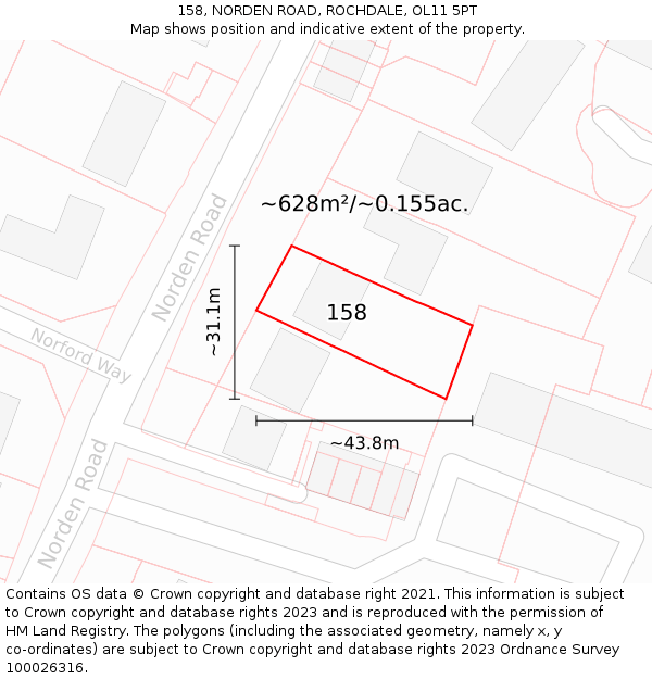 158, NORDEN ROAD, ROCHDALE, OL11 5PT: Plot and title map