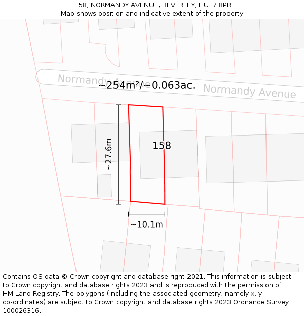 158, NORMANDY AVENUE, BEVERLEY, HU17 8PR: Plot and title map