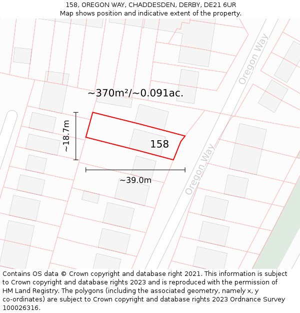 158, OREGON WAY, CHADDESDEN, DERBY, DE21 6UR: Plot and title map