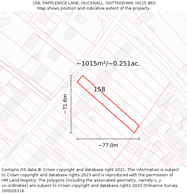 158, PAPPLEWICK LANE, HUCKNALL, NOTTINGHAM, NG15 8EG: Plot and title map