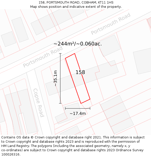 158, PORTSMOUTH ROAD, COBHAM, KT11 1HS: Plot and title map