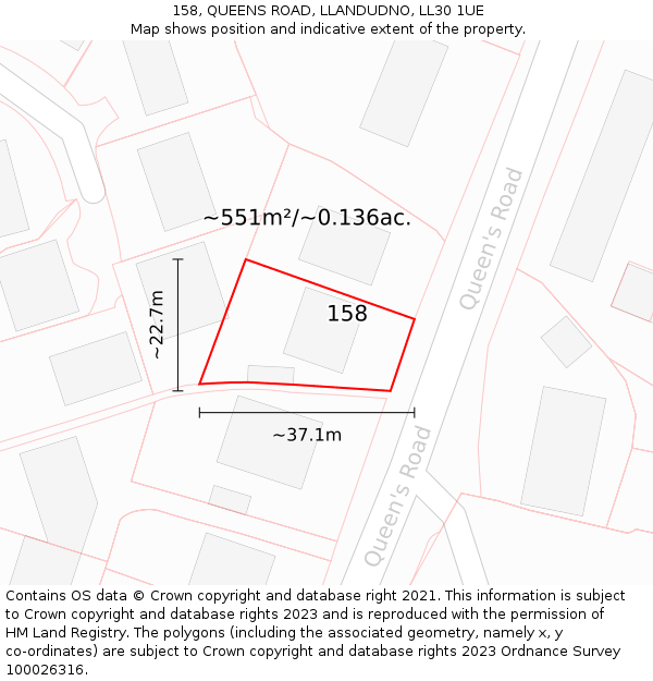 158, QUEENS ROAD, LLANDUDNO, LL30 1UE: Plot and title map