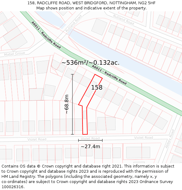 158, RADCLIFFE ROAD, WEST BRIDGFORD, NOTTINGHAM, NG2 5HF: Plot and title map