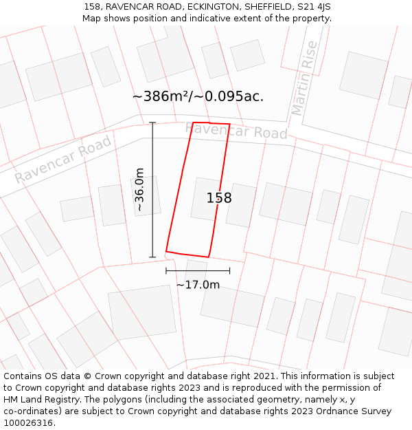 158, RAVENCAR ROAD, ECKINGTON, SHEFFIELD, S21 4JS: Plot and title map