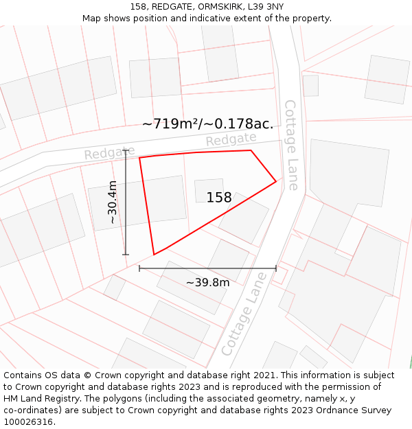 158, REDGATE, ORMSKIRK, L39 3NY: Plot and title map