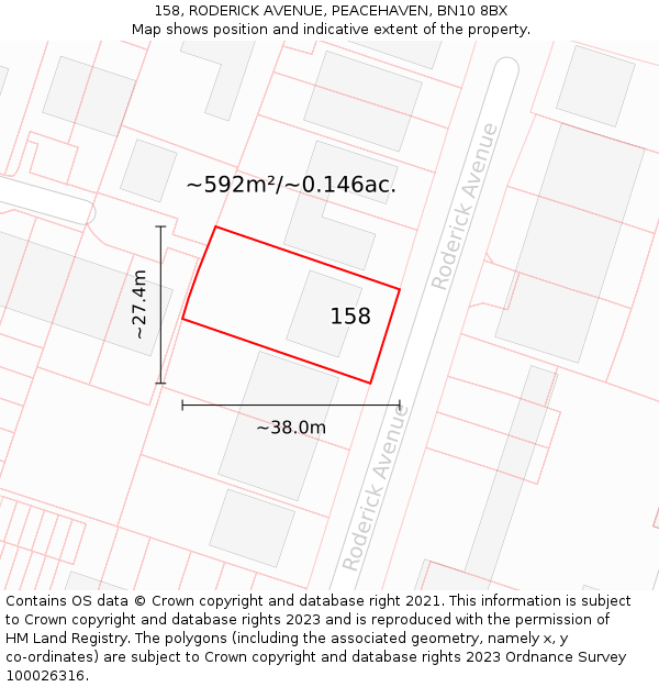 158, RODERICK AVENUE, PEACEHAVEN, BN10 8BX: Plot and title map