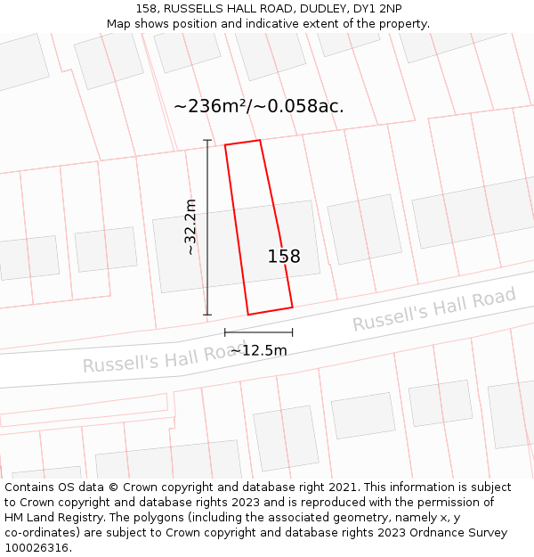 158, RUSSELLS HALL ROAD, DUDLEY, DY1 2NP: Plot and title map