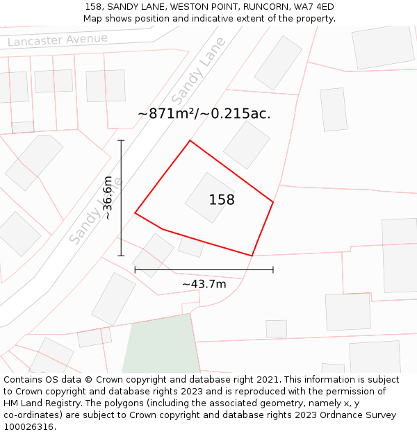 158, SANDY LANE, WESTON POINT, RUNCORN, WA7 4ED: Plot and title map