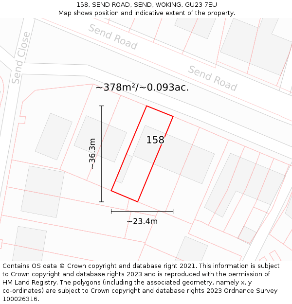 158, SEND ROAD, SEND, WOKING, GU23 7EU: Plot and title map