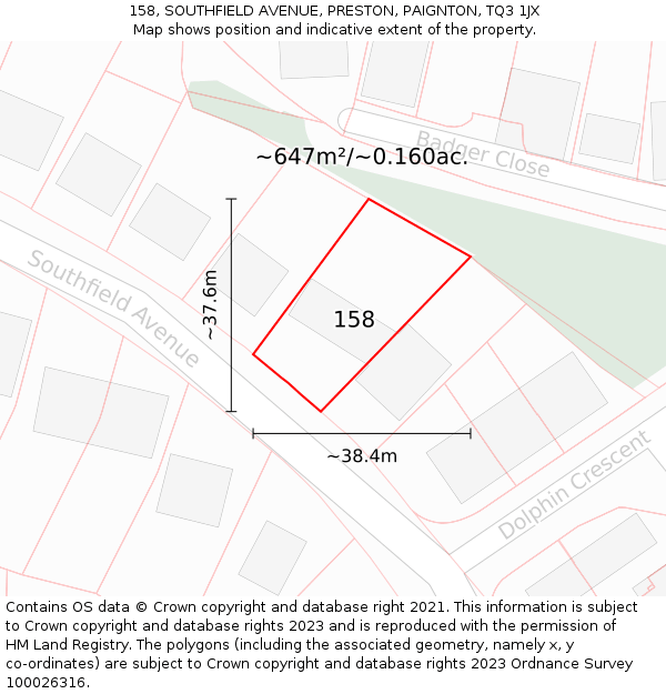 158, SOUTHFIELD AVENUE, PRESTON, PAIGNTON, TQ3 1JX: Plot and title map