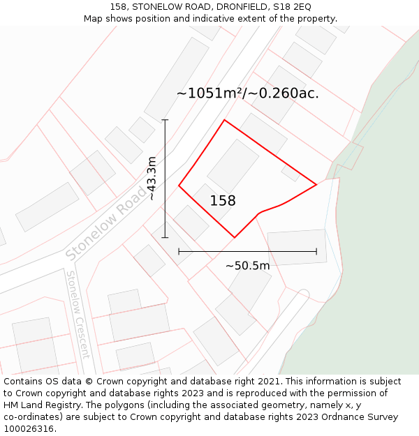 158, STONELOW ROAD, DRONFIELD, S18 2EQ: Plot and title map