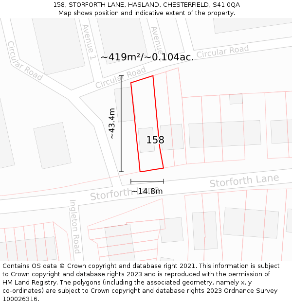 158, STORFORTH LANE, HASLAND, CHESTERFIELD, S41 0QA: Plot and title map