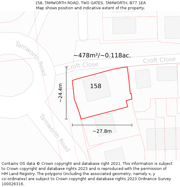 158, TAMWORTH ROAD, TWO GATES, TAMWORTH, B77 1EA: Plot and title map