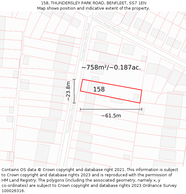 158, THUNDERSLEY PARK ROAD, BENFLEET, SS7 1EN: Plot and title map