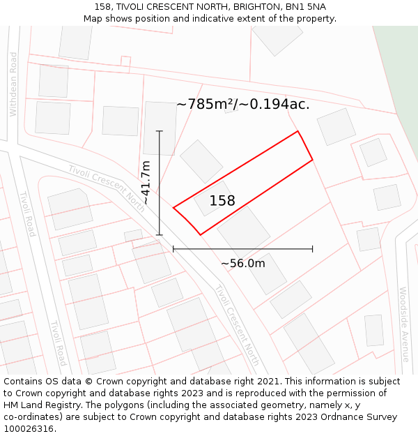 158, TIVOLI CRESCENT NORTH, BRIGHTON, BN1 5NA: Plot and title map